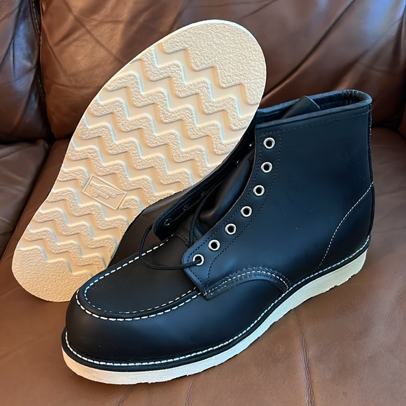 Men’s Red Wing 8130 6 Inch Moc Toe Boots Size 11.5 Black Chrome Tan Leather - Picture 2 of 11